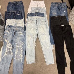 American Eagle Outfitters Boyfriend Jeans Blue and Black Distressed
